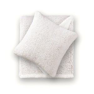 50"x60" Nova Reversible Faux Shearling Throw Blanket and 18"x18" Square Throw Pillow Set - Crescent & Starlight - 1 of 4