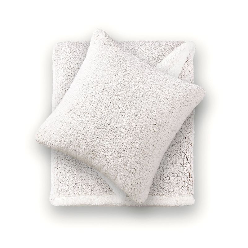 50"x60" Nova Reversible Faux Shearling Throw Blanket and 18"x18" Square Throw Pillow Set - Crescent & Starlight, 1 of 11
