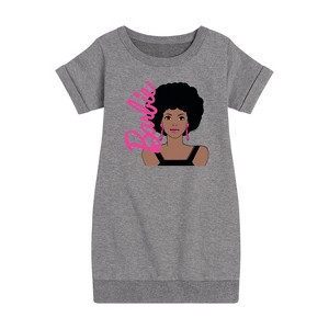 Girls' - Barbie - Afro & Hoops Graphic Short Sleeve Fleece Dress - 1 of 3
