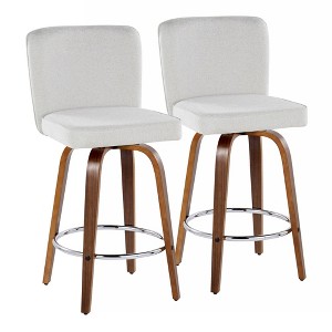 26" Contemporary 360¡ã Swivel Counter Stools with Bent Wood Legs, Padded Seat, and Round Footrest (Set of 2) for Kitchen - 1 of 4