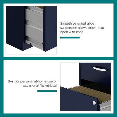 Navy Blue 18" Steel 2-Drawer Lockable Vertical File Cabinet