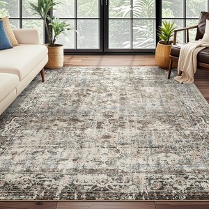 Washable Area Rugs, Soft Low Pile Large Boho Rugs for Living Room Indoor Non-Slip Carpet Vintage Distressed Rugs for Bedroom Dining Room - 1 of 4