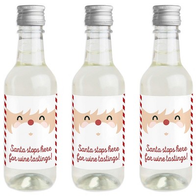 Big Dot of Happiness Jolly Santa Claus - Mini Wine and Champagne Bottle Label Stickers - Christmas Party Favor Gift for Women and Men - Set of 16