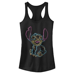 Juniors Womens Lilo & Stitch Bright Neon Outline Racerback Tank Top - 1 of 4