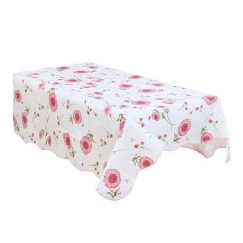 PiccoCasa Rectangle Vinyl Water Oil Resistant Printed Lightweight Tablecloths Pink Flower 54"x71"