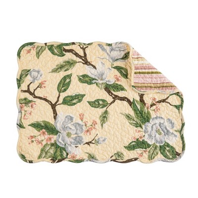 Yellow and Green Floral Cotton Quilted Reversible Placemats Set of 6