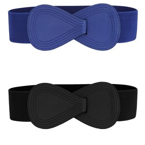 Allegra K Women's Faux Leather Interlock 8-shaped Buckle Elastic Waist Belt 2 Pcs - 1 of 4