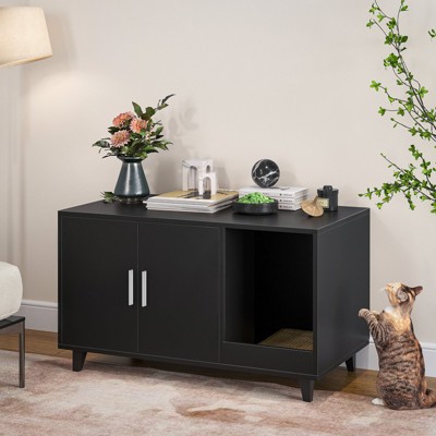 Aortzio 33.5"W 2-in-1 Side Table&Hidden Cat Litter Furniture with Scratching Mat,No Litter Box