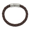 Black Bow Jewelry 11.5mm Stainless Steel Textured Black & Brown Leather Bracelet, 8 Inch - 2 of 4