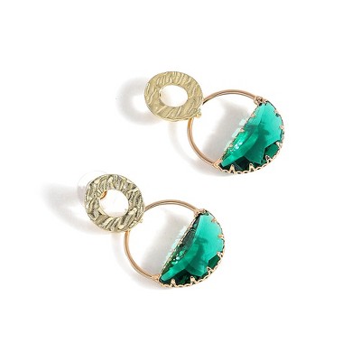SOHI Women's Green  Dented Stone Circular Drop Earrings