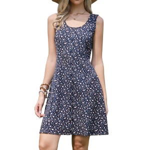 INSPIRE CHIC Women's Floral Casual Sleeveless Button Decor Square Neck A-Line Mini Dresses - 1 of 4