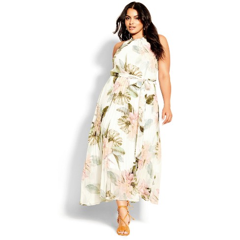 City Chic| Women's Plus Size Barbados Tropical Maxi Dress - Ivory - 24w ...