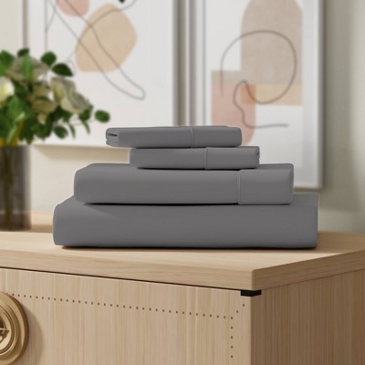Queen Light Gray Cotton Percale Sheet Set with Pillowcases