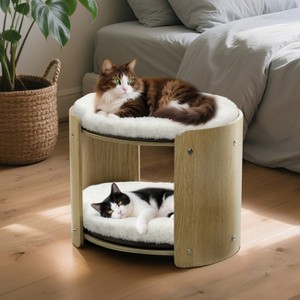 Artloge 2 Tiers Elevated Cat Tower Bed Pet Cat Indoor Furniture House with Beech Wood Frame & Soft Plush Mat - 1 of 4