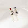 Whimsical Poker Night Earrings - Asymmetric Red Queen & Rabbit Clock Design in Gold, a Playful Statement Piece - 4 of 4