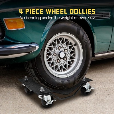 4Pcs Wheel Dolly Set for Cars, Trucks, Trailers, SUVs, 8000LBS Metal Vehicle Wheel Carts with Brakes for Garage, Maintenance, Tire Changes, Black