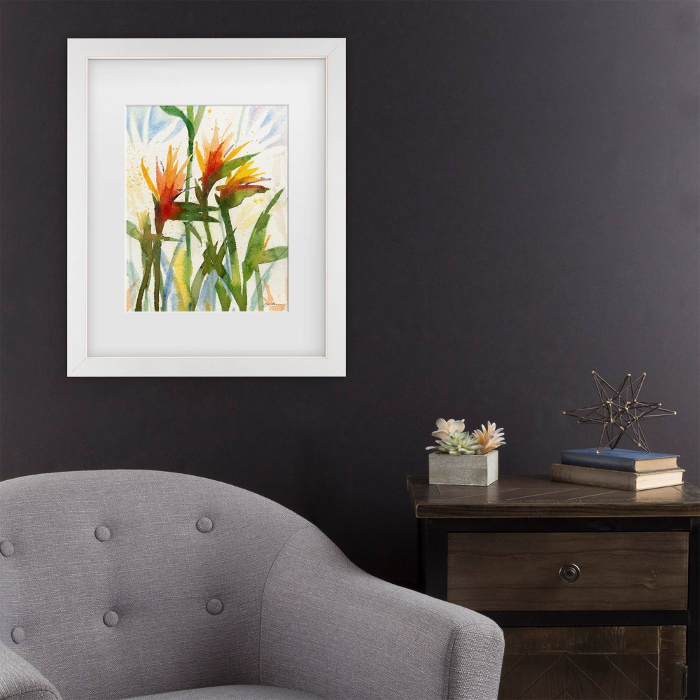 Trademark Fine Art 16"x20" Sheila Golden Birds of Paradise Matted Framed Art White