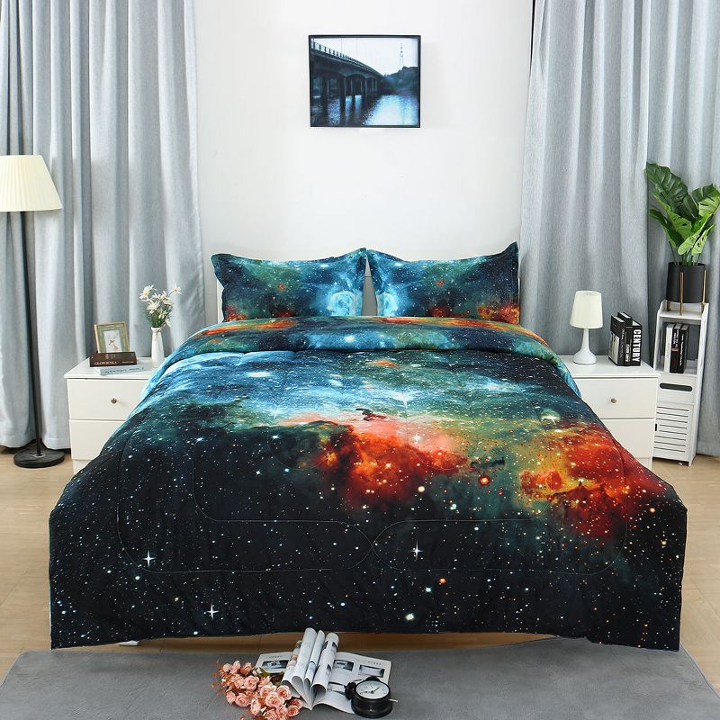 PiccoCasa Polyester Twin Galaxies All-season Reversible Comforter & Pillowcase Sets 3 Pcs, 1 of 8
