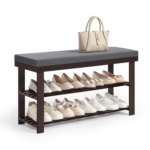 Songmics Bamboo Shoe Bench 3 tier Shoe Rack Comfortable Bench Seat Stable Shoe Organizer 300 Lb Capacity 11.4 X 35.4 X 19.3 Inches Target