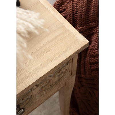 Hazelnut Rustic Wood Side Table with Carved Drawer