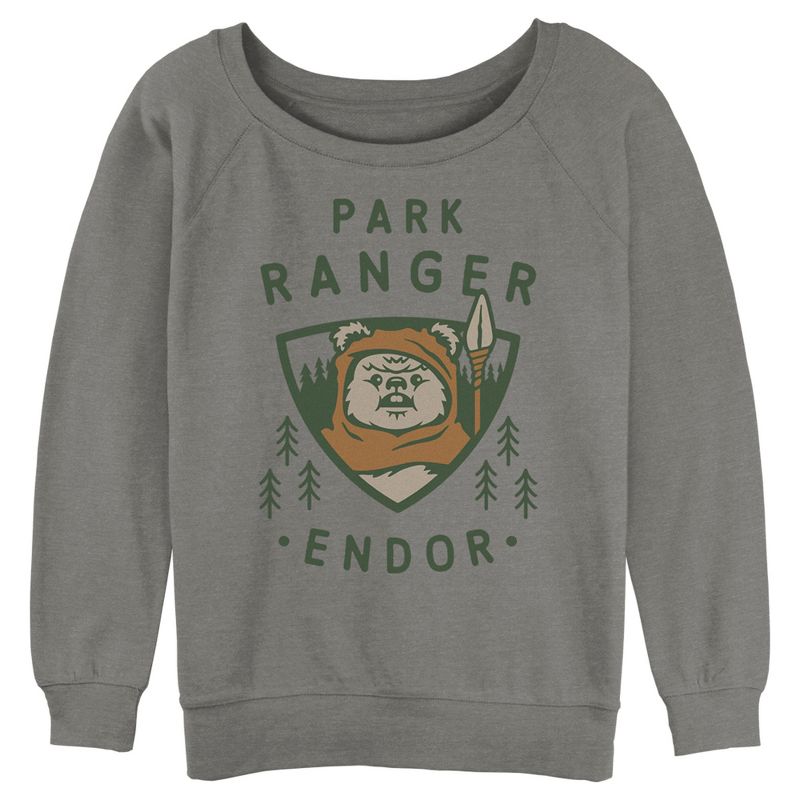 Juniors Womens Star Wars Park Ranger Endor Ewok Badge Sweatshirt, 1 of 4