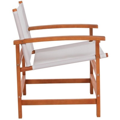 Natural Eucalyptus Wood Outdoor Dining Set with Beige Armchairs