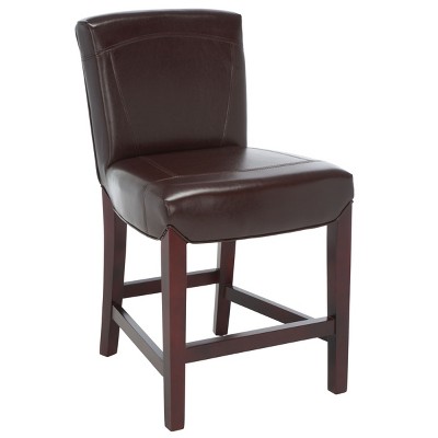 Brown Leather and Wood Parsons Counter Stool