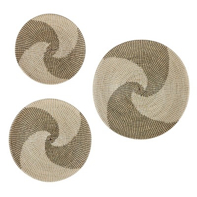 Set of 3 Round Swirl Natural Round Seagrass Wall Decor Trays Black/White - Olivia & May