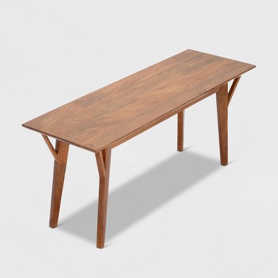 Stratford Walnut Brown Mid Century Solid Wood Entryway Bench