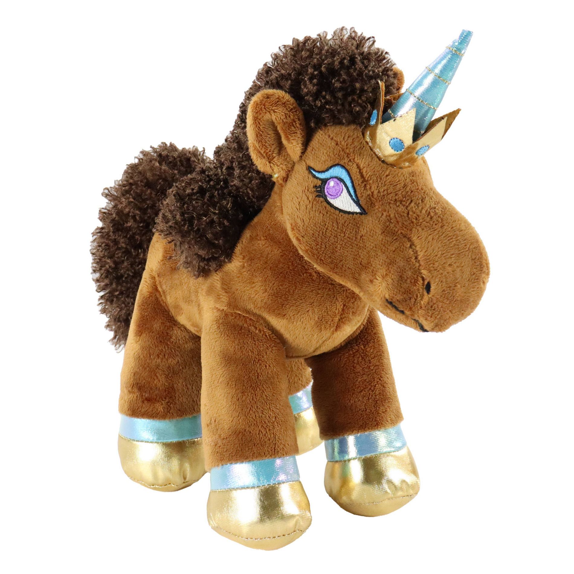 Afro Unicorn 10.5'' Stylable Mane Plush Brown: Fantasy Horse Stuffed Animal, Polyester Material