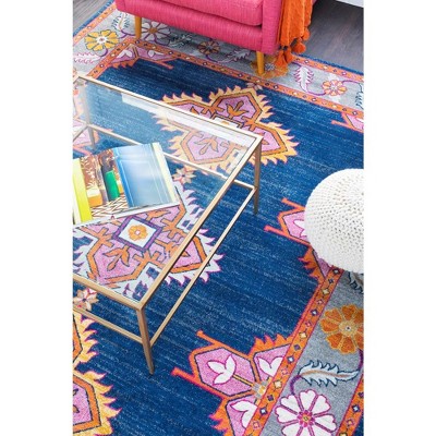 Isla Navy and Gray Synthetic Traditional Rectangular Area Rug 5'3" x 7'3"