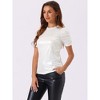 INSPIRE CHIC Women's Glitter Puff Sleeve Round Neck Stretch Casual Pullover Shiny Tops - 2 of 4