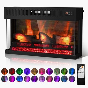 ROVSUN 28'' Electric Fireplace Insert w/Remote Control, 3-Side Glass Recessed Electric Fireplace Heater with Timer & 20 Flame Color, 1400W - 1 of 4