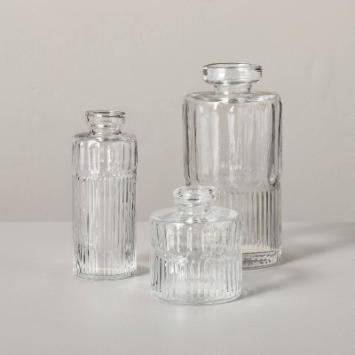 3pc Ribbed Clear Glass Bud Vase Set - Hearth & Hand™ with Magnolia