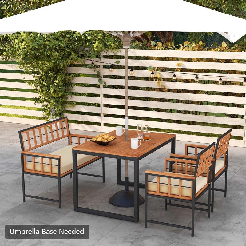 Costway 4 Piece Patio Dining Set Outdoor Wood Dining Furniture with 2 Chairs & 1 Lovesea, 5 of 10
