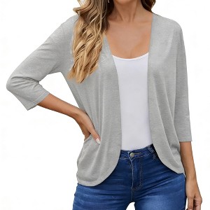 Open Front Knit Cardigan - Women's Basic Long Sleeve Casual Cover Up - 1 of 4