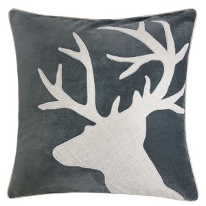 Gulches Reindeer Velvet Accent Pillow,20x20 Gray and White with Insert, Holiday Fireplace Decor with Pinecone Trim - 1 of 4