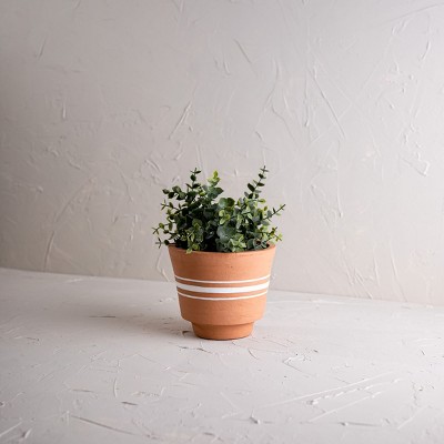 Handcrafted Terracotta Planter with White Stripes for Indoor/Outdoor Use