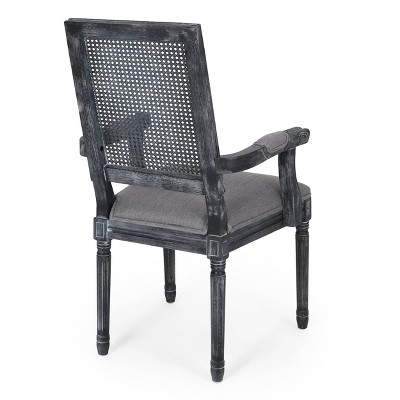 Gray Upholstered Arm Chairs with Cane Back and Weathered Wood Frame