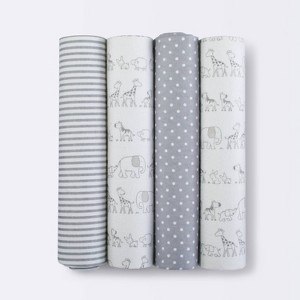 Flannel Baby Blankets Two by Two 4pk - Cloud Island™ Gray - 1 of 3