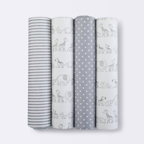 Flannel Baby Blankets Two by Two 4pk - Cloud Island™ Gray - image 1 of 3