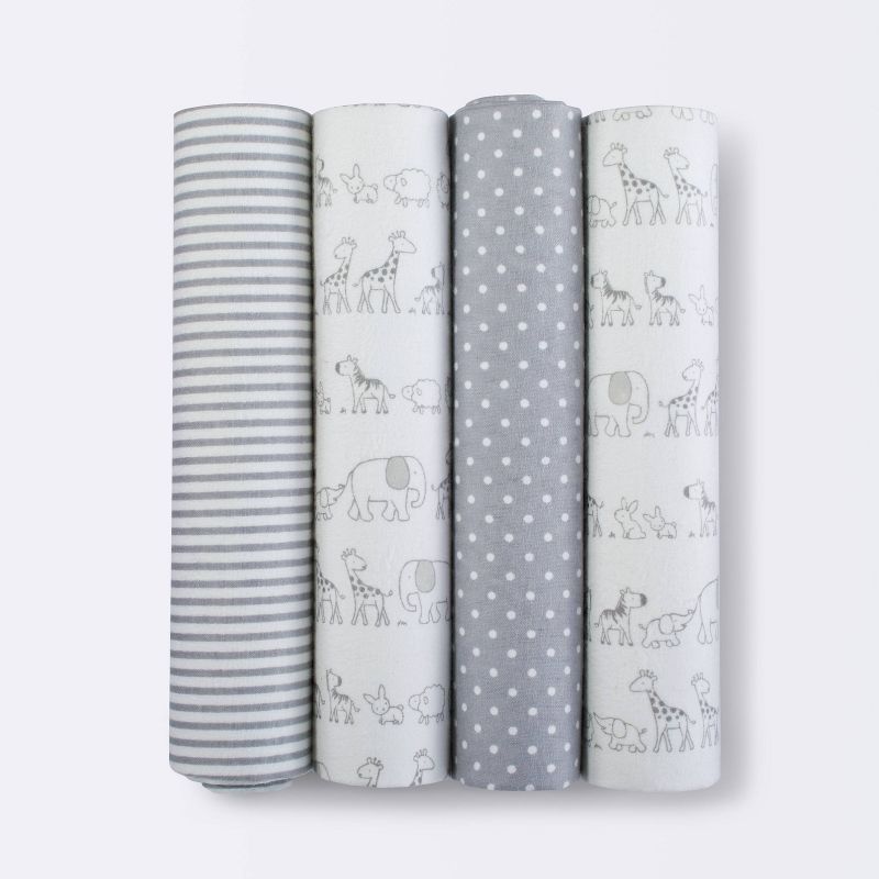 Flannel Baby Blankets Two by Two 4pk - Cloud Island&#8482; Gray, 1 of 5