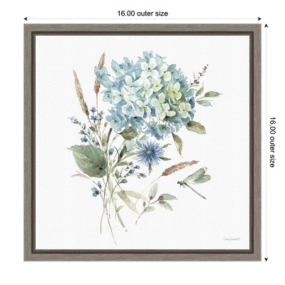 Blue Floral Bouquet Canvas Wall Art Print with Gray Frame