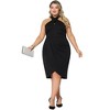 Agnes Orinda Women's Plus Size Halter Neck Sleeveless Wrap Front Ruched Midi Bodycon Cocktail Dress - 3 of 4
