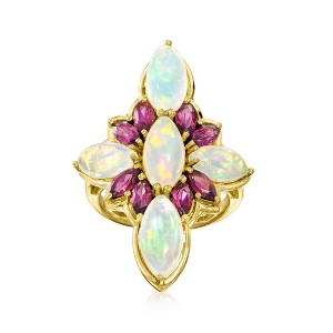 Ross-Simons Opal and 1.30 ct. t.w. Rhodolite Garnet Flower Ring in 18kt Gold Over Sterling - 1 of 4
