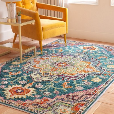 Teal and Rose Synthetic Oriental Runner Rug, 2'2" x 21'