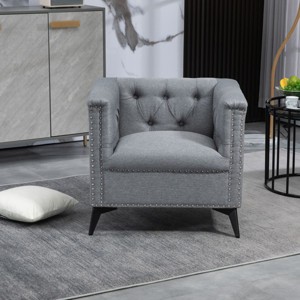 Arm Chairs with Linen Fabric,Mid Century Accent Arm Chairs Comfy Reading Lounge Club Armchair,Accent Single Sofa Chair with Arms-Cuddlewood - 1 of 4
