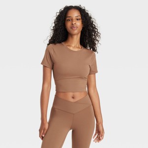 Women's Cropped Short Sleeve Shirt - Joylab™ Brown M : Target