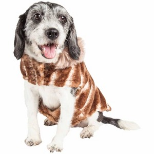 Pet Life (R) Luxe Tira-Poochoo Tiramisu Patterned Mink Fur Designer Dog Jacket - 1 of 4