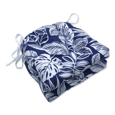 Set of 2 Delray Outdoor/Indoor Reversible Chair Pads Navy - Pillow Perfect